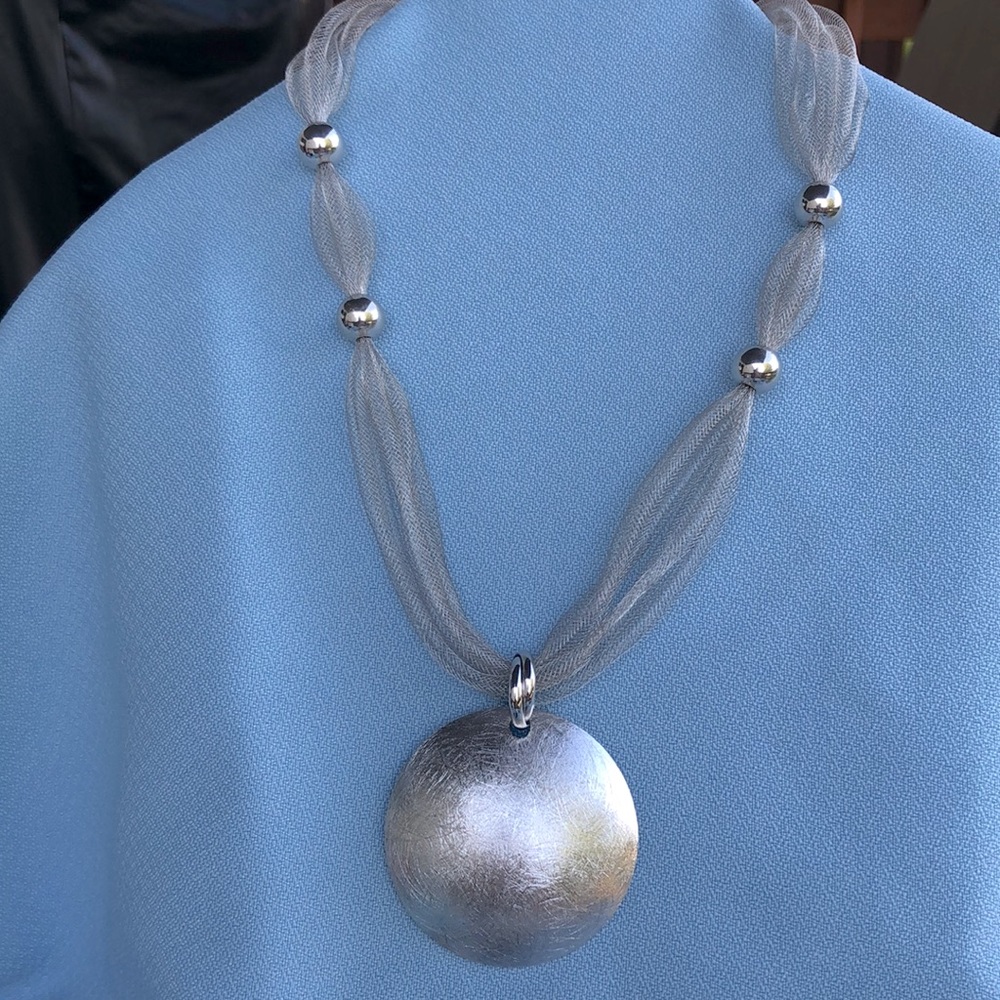 Woven disc statement necklace sterling Italy